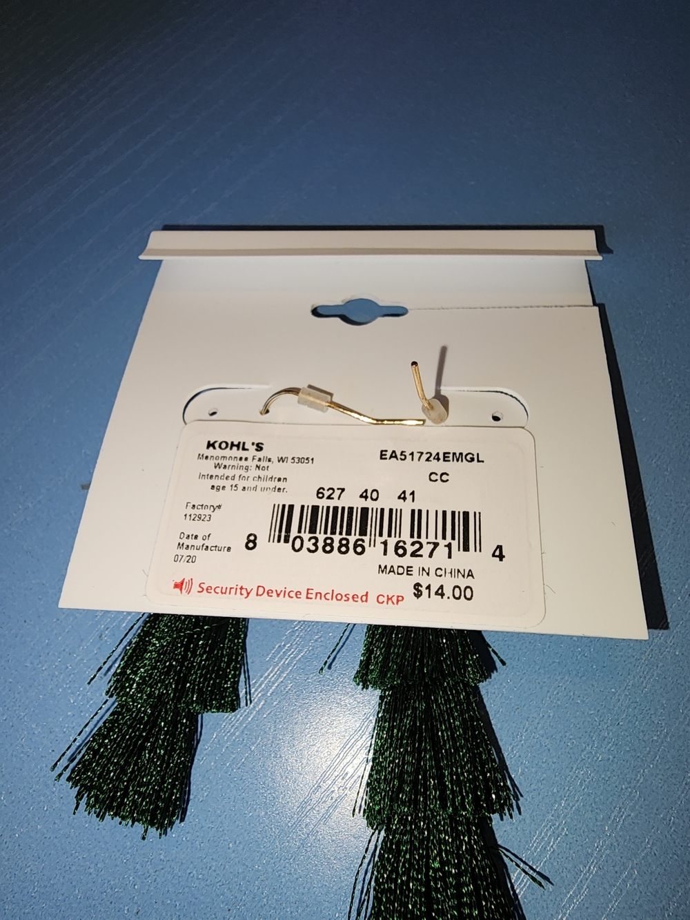 LC Lauren Conrad Dark Green Layered Tassel Drop Earrings with Gold Accents - Picture 2 of 2